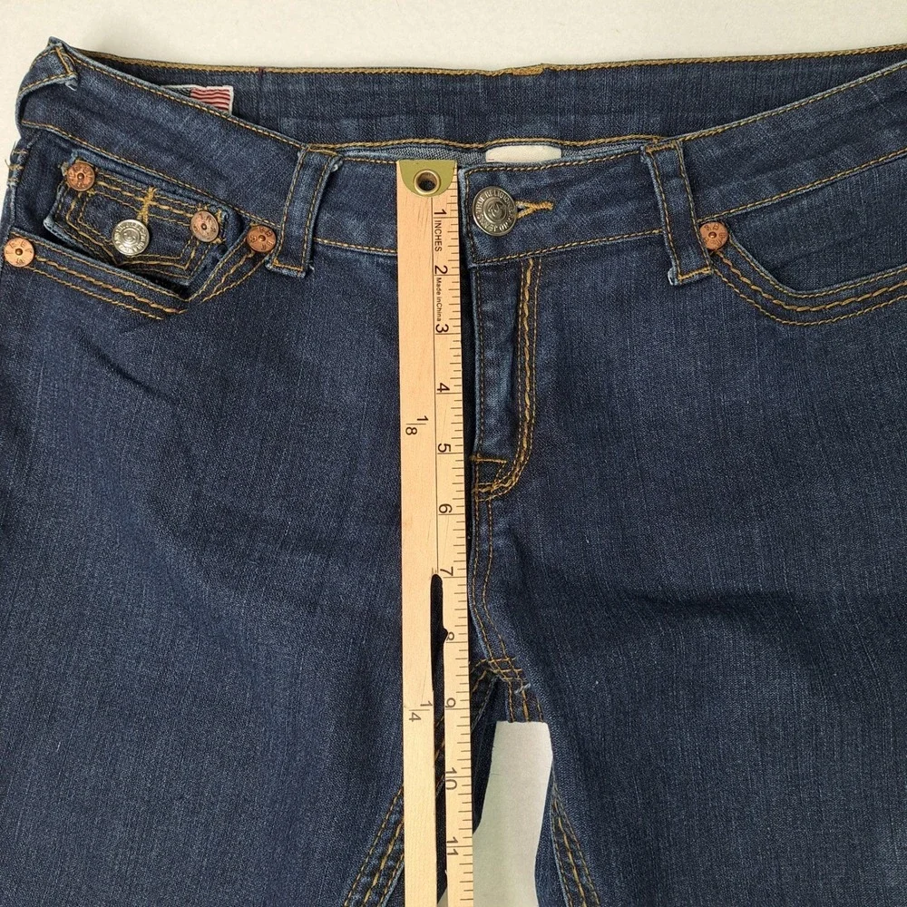 True Religion Becky Big QT Jeans Women 32 Blue Bootcut Contrast Stitch Dark Wash